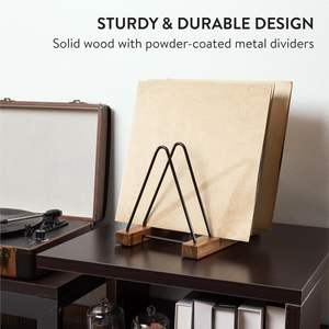 Grand support de rangement pour disques vinyles en bois d'acacia - <span class=keywords><strong>Porte</strong></span>-LP avec base anti-rayures - Présentoir pour collection d'albums - Product Image 2