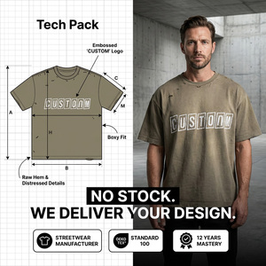 T-shirt da uomo in maglia oversize in cotone pesante, stile streetwear, con lavaggio minerale vintage personalizzato, vestibilità ampia, effetto distressed fatto a mano, logo stampato con effetto buco - Product Image 1