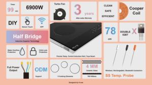 2025 nuevo diseño Cocina de Inducción personalizable 78CM ventas al por mayor APP Control 6900W <span class=keywords><strong>con</strong></span> <span class=keywords><strong>WiFi</strong></span> incorporado 3 quemadores 220V <span class=keywords><strong>estufa</strong></span> de cocina - Product Image 5