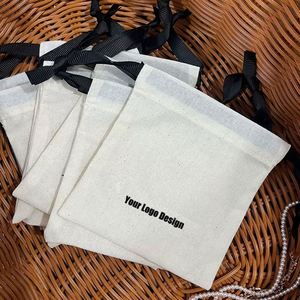 Bolsa con Cordón de Algodón 100% Orgánico, con Logotipo Personalizado Impreso, Reciclable, a Prueba de Polvo, con Cintas Negras, MOQ Bajo - Product Image 4