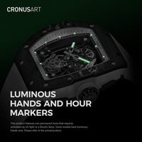 Montre automatique mécanique en fibre de carbone CRONUSART Art, boîtier tonneau 44 mm, tourbillon squelette pour homme, réserve de marche de 42 heures