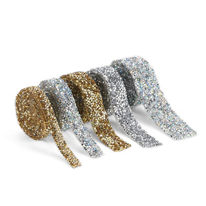 Tira de malla con diamantes de imitación color oro y plata de 10 mm para decoración de prendas y manualidades. - Product Image 3