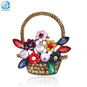 Broche panier à fleurs en strass pour enfant, bijoux de mode, de luxe, pour décoration, cadeau - Product Image 1