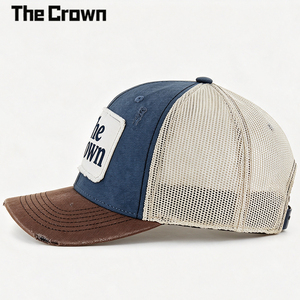 Gorra Trucker Vintage Personalizada al por Mayor de Alta Calidad con Malla Trasera, Parche Desgastado Azul Marino, Visera Curva, Lavada y Ajustable Unisex - Product Image 3