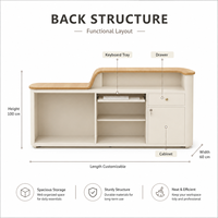 Comptoir de réception moderne et minimaliste en crème avec LED intégrées, logo personnalisé, comptoir avant avec armoire de rangement pour bureau, salon de beauté