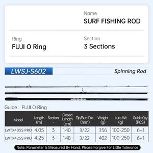 <span class=keywords><strong>Canne</strong></span> à pêche <span class=keywords><strong>Surfcasting</strong></span> à haute teneur en carbone 40T 4.05m/4.25m anneau de guidage Fuji 3 sections <span class=keywords><strong>canne</strong></span> à pêche à rotation lente pour le surf en eau salée - Product Image 2
