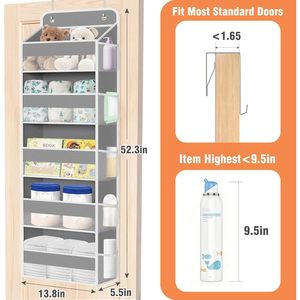 Over The Door Organizer 5 Shelves Grey Hanging <b>Storage</b> With Side Pockets For Bedroom Nursery Bathroom - Product Image 2