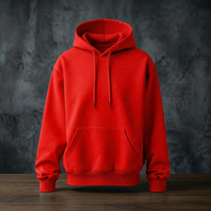 Sweat-shirt à capuche unisexe rouge en molleton, coupe classique, couleur unie, avec poches, tricoté pour l'hiver, 100 % coton, écologique - Product Image 1