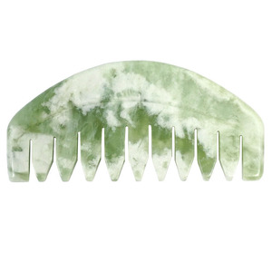 Logo personnalisé Vente en gros Peigne messager en pierre véritable Massage du cuir chevelu Blanc Noir Jade naturel Peigne à cheveux Tête cuir chevelu Gua Sha Jade Peigne - Product Image 2