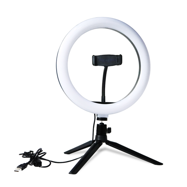 10-Inch LED Ring Light with Tripod and Phone Holder for YouTube Videos & Vlogs Photographic Lighting for Desktop Use