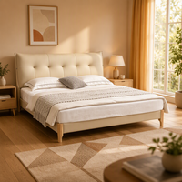 Cadre de lit en cuir avec tête de lit capitonnée, pieds en bois, lit plateforme moderne et minimaliste, taille King ou Queen, meubles de chambre à coucher