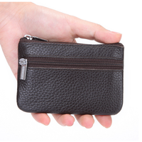 Portefeuille vintage en cuir véritable pour femme, mini pochette à monnaie et porte-clés zippé en cuir ciré pour homme, vente en gros