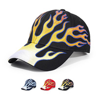 Topi Baseball Musim Panas Unisex Trendy Street Hip-hop 6-panel Katun Murni Bordir Pola Api Dapat Disesuaikan Soft-top