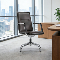 Chaise de bureau exécutive ergonomique moderne en cuir avec pieds fixes en alliage d'aluminium et dossier solide pour bureau à domicile et atelier