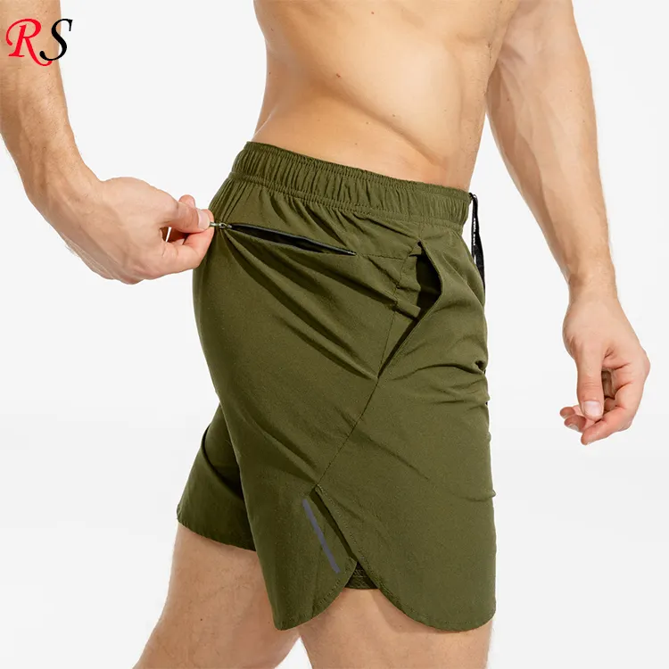 Wholesale Cheap Sports Fitness Active Gym Polyester Custom Mens Running Brand Olive Tech Shorts