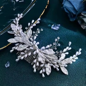 2024 coiffes faites à la main cristal perle cheveux peigne broche pince couleur argent strass feuille mariée <span class=keywords><strong>harpin</strong></span> pour accessoires de mariage - Product Image 3