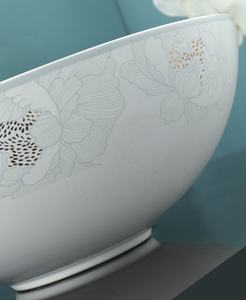 อ่างเซรามิกทรงกลมสำหรับห้องน้ำสีมันวาวอ่างล้างมือด้านบนพร้อมลายดอกบัว - Product Image 6