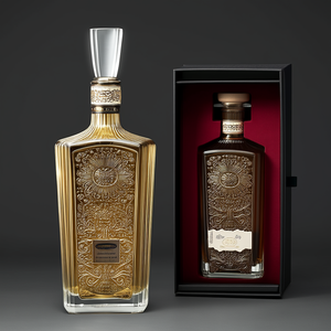 Bouteilles de whisky, vodka et liqueur en verre <span class=keywords><strong>blanc</strong></span> cristallin de haute qualité, haut de gamme, plates, 750 ml, avec bouchons décorés par peinture givrée, options personnalisables - Product Image 1