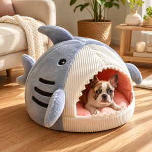 Shark Pattern Cat Dog <b>House</b> Winter Warm Yurt Semi-closed Pet <b>Bed</b> Universal Dog <b>Bed</b> - Product Image 5