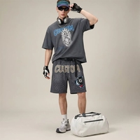 Ensemble 2 pièces streetwear oversize pour homme, t-shirt et short vintage délavés avec graphisme personnalisé en strass, pour marques urbaines