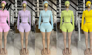 Ensemble 2 pièces personnalisé avec logo pour <span class=keywords><strong>femme</strong></span> : veste courte en coton et short – <span class=keywords><strong>Tenue</strong></span> décontractée <span class=keywords><strong>de</strong></span> printemps pour <span class=keywords><strong>femme</strong></span> - Product Image 2