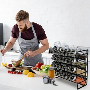 Multi Layer Spice <b>Rack</b> 4 Tier Black Metal <b>Kitchen</b> Countertop Storage Organizer For Jars And Bottles - Product Image 2