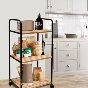 Bamboo 3 Tier <b>Rolling</b> Cart-<b>Rolling</b> Cart with Lockable Wheels,Trolley Cart with Wheels for Versatile Storage - Product Image 3