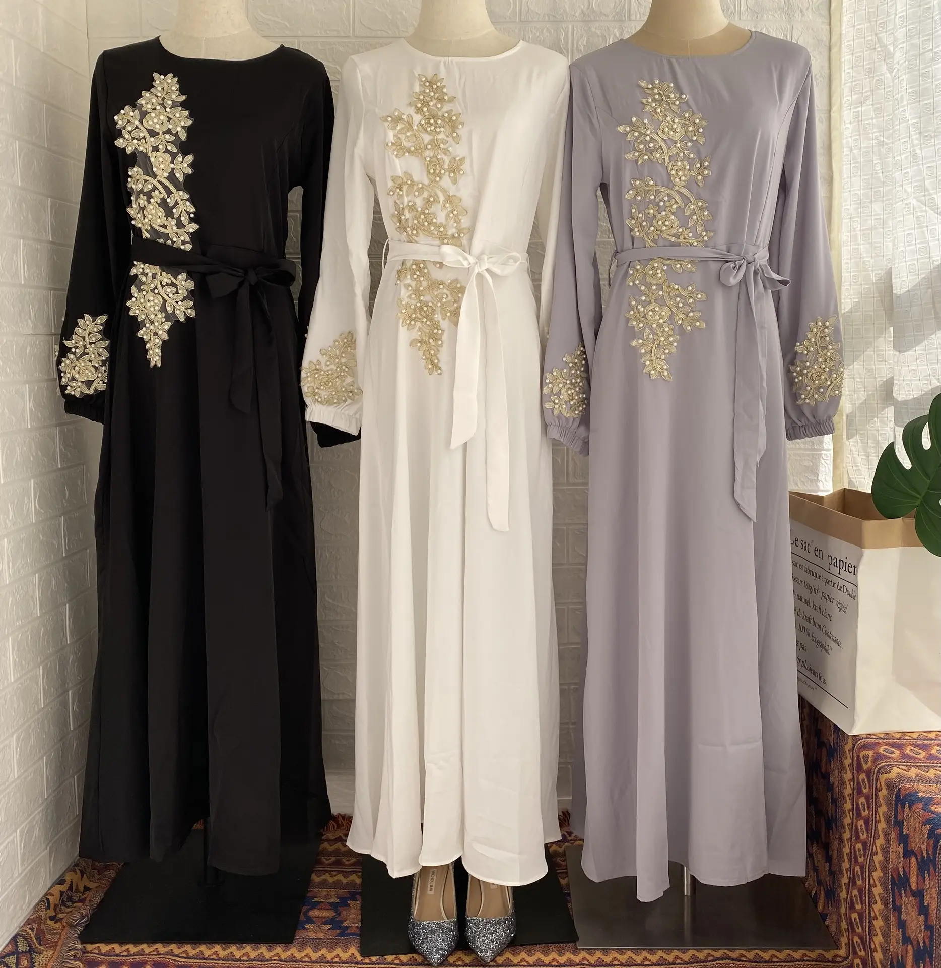 Baju Hijab Muslim, pakaian Islami Kaftan Kaftan Marocain, baju untuk wanita Ramadan T1484