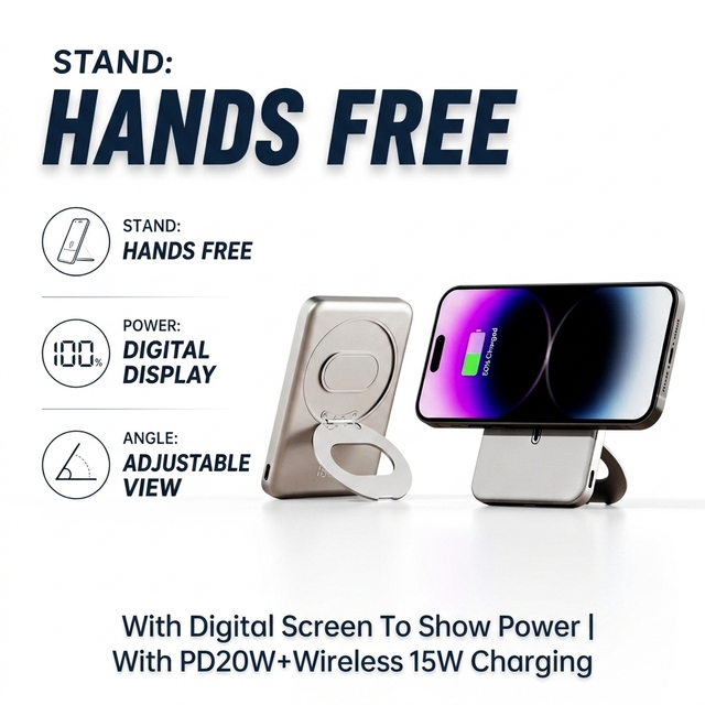 Hands Free Rotating Stand Qi2 Charger 5000mah 10000mAh Power Bank Pd15W Magnetic Wireless External Battery for Business Travel