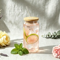Gobelet en verre borosilicate à double paroi de 16 oz, fait main, avec couvercle en bambou et paille, gobelet à bière en verre dépoli de 16 oz pour sublimation