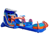 Structure gonflable commerciale en PVC de 33 pieds, combo château gonflable et toboggan aquatique tropical marbré avec piscine, pour adultes, en promotion