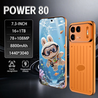 Dernier modèle de téléphone Android 16 Power 80, écran 7,3 pouces, 16 Go + 1 To de stockage, batterie 8000 mAh, bandes LTE globales pour le travail, les films et les jeux