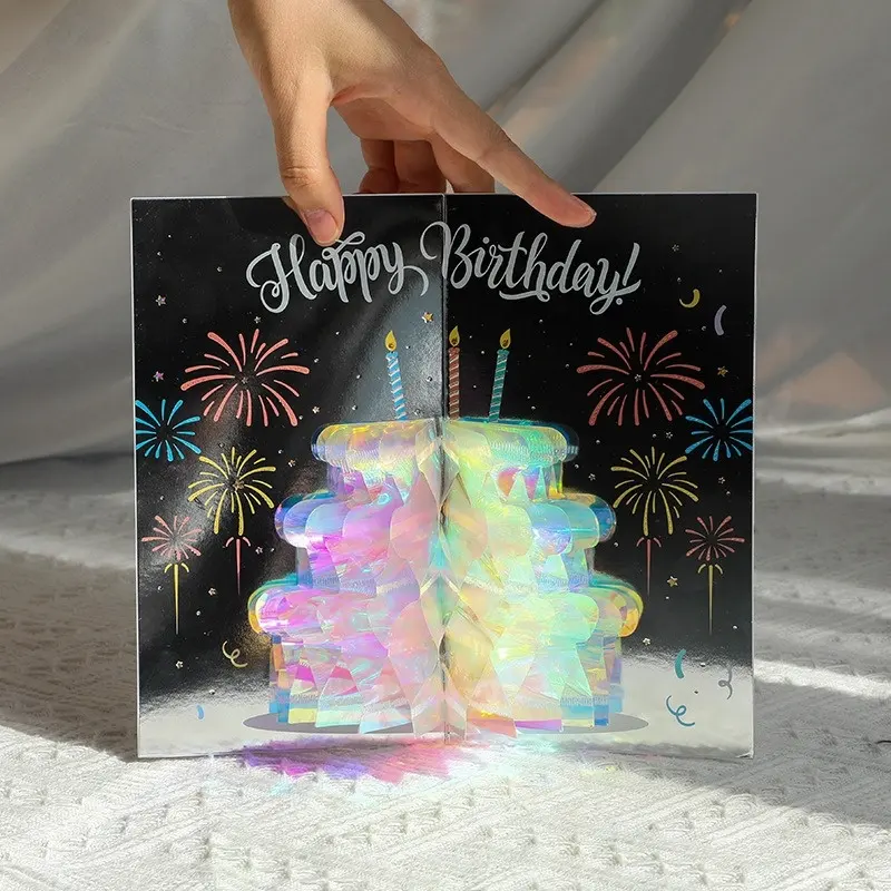 Neuer Geburtstag Glitzerkuchen faltbare Grußkarte Geburtstag 3D-Grußkarte Großhandel