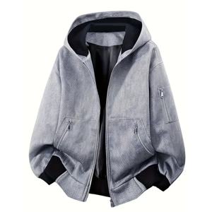 Nouvelle veste à capuche pour homme 2025 avec motif texturé tendance et fermeture éclair. Convient pour les déplacements quotidiens, fabricant de vestes - Product Image 1