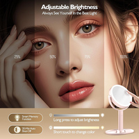 Miroir de Maquillage Portable LED Rose MS23 à Double Face avec Contrôle Tactile de la Luminosité, Grossissant et Pliable à 360°