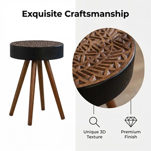 15.7-inch <b>Round</b> Coffee <b>Table</b> with Carved Top Eco-Friendly Living Room Furniture for <b>Small</b> Spaces Modern Accent Nightstand - Product Image 3