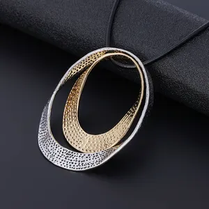 Collana TongLing gioielli in lega catena di corda di bue collana con ciondolo a cerchio rotondo ovale in oro argento per le donne