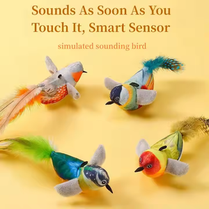 Interactive Pet <b>Cat</b> Toy Soft Plush Feather Tail Lifelike Dog Toy Funny Plastic <b>Ring</b> Bird Toy Battery-operated Catnip Chirp Sound - Product Image 6