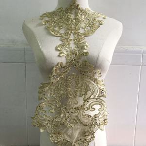 高級ゴールド刺繍スパンコールレースアップリケBodiceパッチブライダルパーティードレスLT2833A - Product Image 2