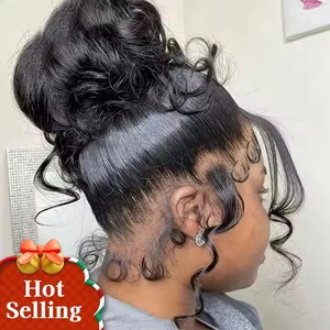 Parrucca Vietnamita in Capelli Umani Vergini Ondulati 360 Full Lace HD Senza Colla con Fascia Invisibile <span class=keywords><strong>Colore</strong></span> Nero <span class=keywords><strong>Naturale</strong></span> Pronta all'Uso - Product Image 4