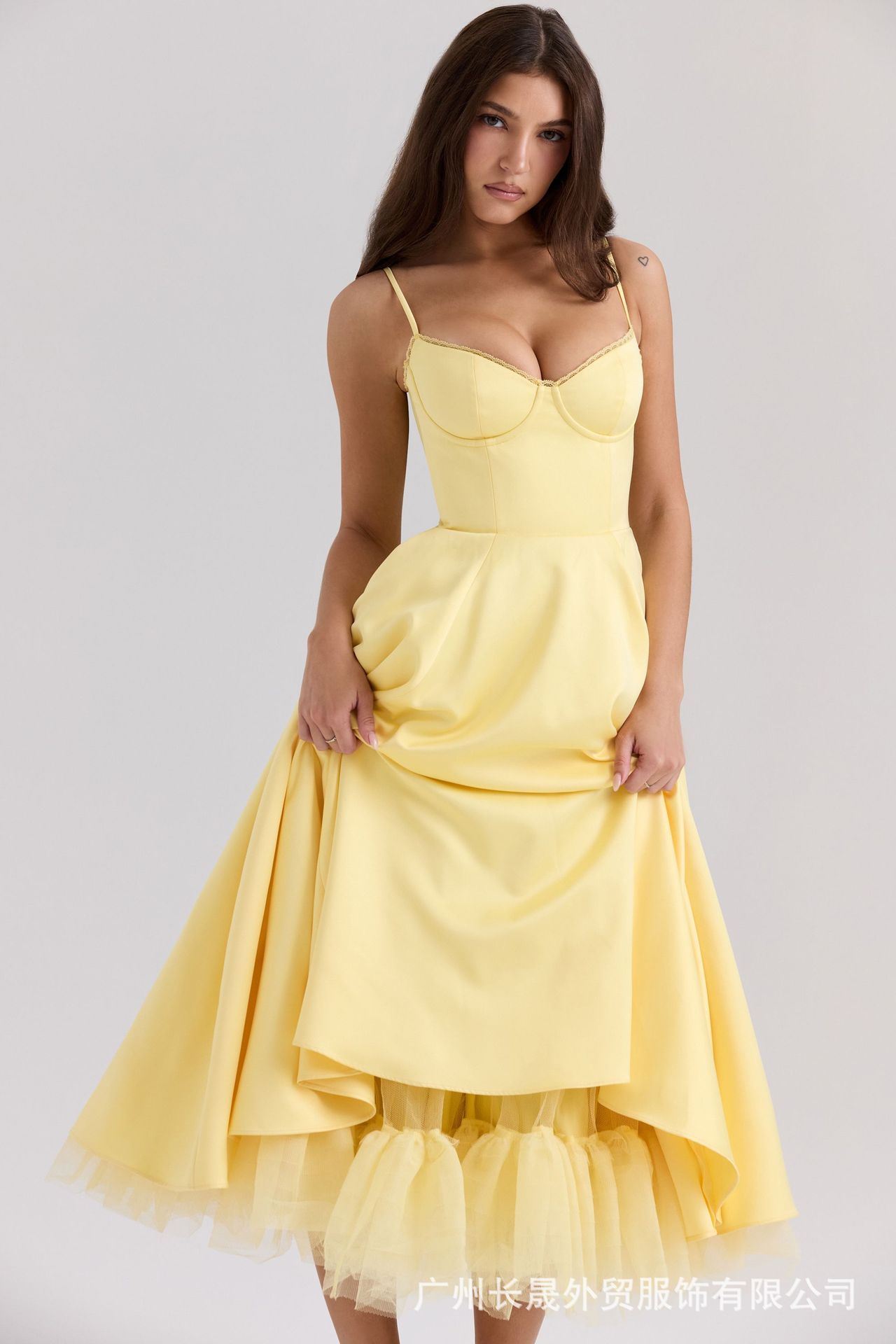 Sunshine yellow satin tulle dress