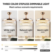 Kipas Angin Plafon LED Kristal Tak Terlihat Retraktil Emas Kontrol Jarak Jauh/Dinding DC BLDC Modern Nordik 48 Inci CRI Tinggi