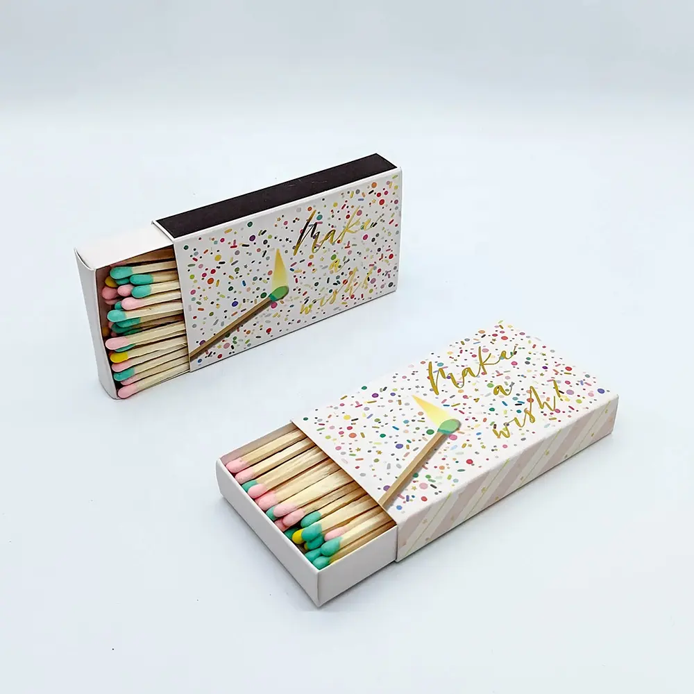 Caja de vela impresa personalizada que combina con palos de seguridad de madera, caja que combina con todo