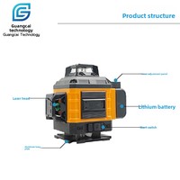 Niveau laser industriel 4D 16 lignes 360 degrés haute précision avec trépied, auto-nivelant, batterie Li-ion, ligne verte