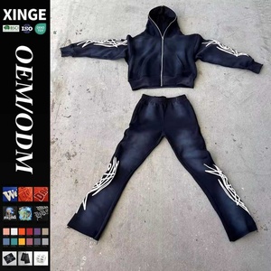 Conjunto de Sudadera con Capucha y Pantalones Deportivos Extra Grandes de 500 g/m², Estilo Urbano, Lavado Ácido, para Hombre, 2025 - Product Image 1