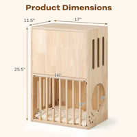 Villa pour chat de luxe à 2 niveaux en bois massif, maison pour chat symétrique d'intérieur avec coussins amovibles, maison en bois