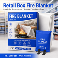 Couverture anti-feu 1m x 1m avec sac souple en PVC et boîte colorée, certifiée CE, produit de sécurité en fibre de verre pour la cuisine
