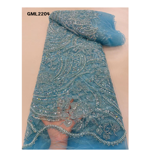 Tessuto di pizzo con perline pesanti da sposa di lusso blu in polvere di altissima qualità per abito 5yard corea tagliato a mano pizzo svizzero in voile