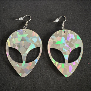 Pendientes Acrílicos Iridiscentes con Forma de Extraterrestre, Redondos, Plateados, Accesorio para Disfraz de Halloween, Regalo Duradero - Product Image 2