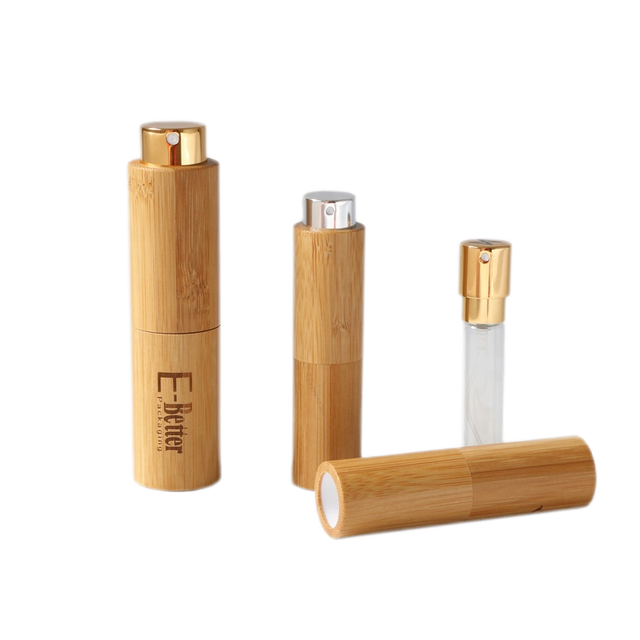 Natural Organic 20ml Bamboo Glass Empty Perfume Spray Bottle Screw Cap Fine Mist Refillable Container